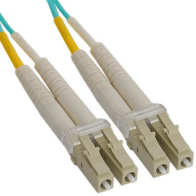 LC Fiber Optic Patch Cord, Duplex, 10 Gb Multimode (OM3), Aqua, 3 Meters