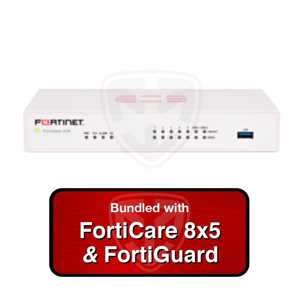 Fortinet FortiGate-50E / FG-50E Next Generation (NGFW) Firewall Appliance Bundle with 1 Year 8x5 FortiCare and FortiGuard
