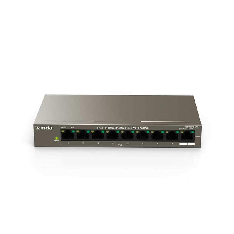 TEF1109P-8-63W/Switch/ 9-Port 10/100Mbps Desktop Switch With 8-Port PoE