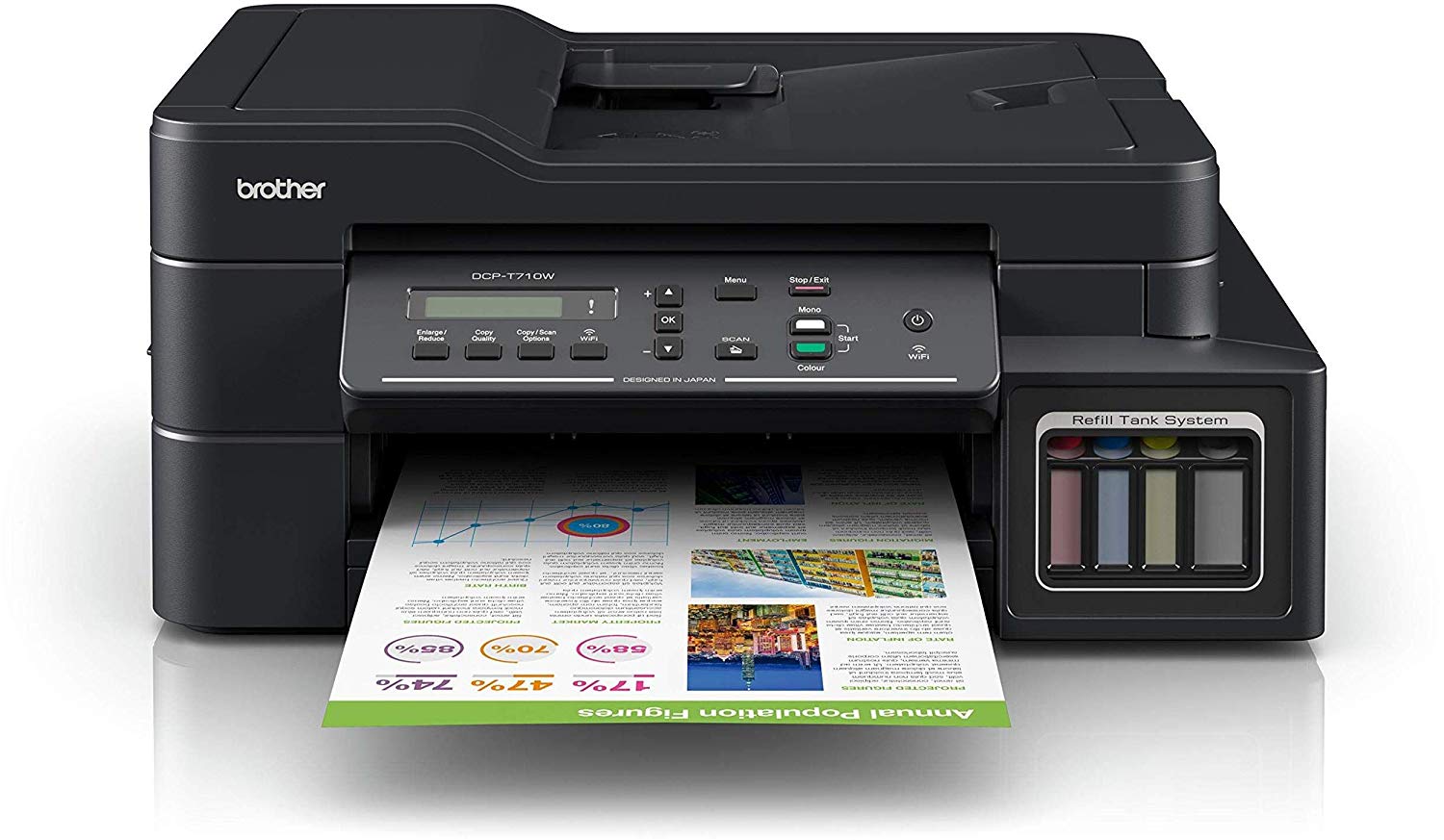 Brother Ink Tank Multi-Function Printer DCP-T710W Print, Copy, Scan ,Wi-fi Direct & 20 Sheets ADF with Display