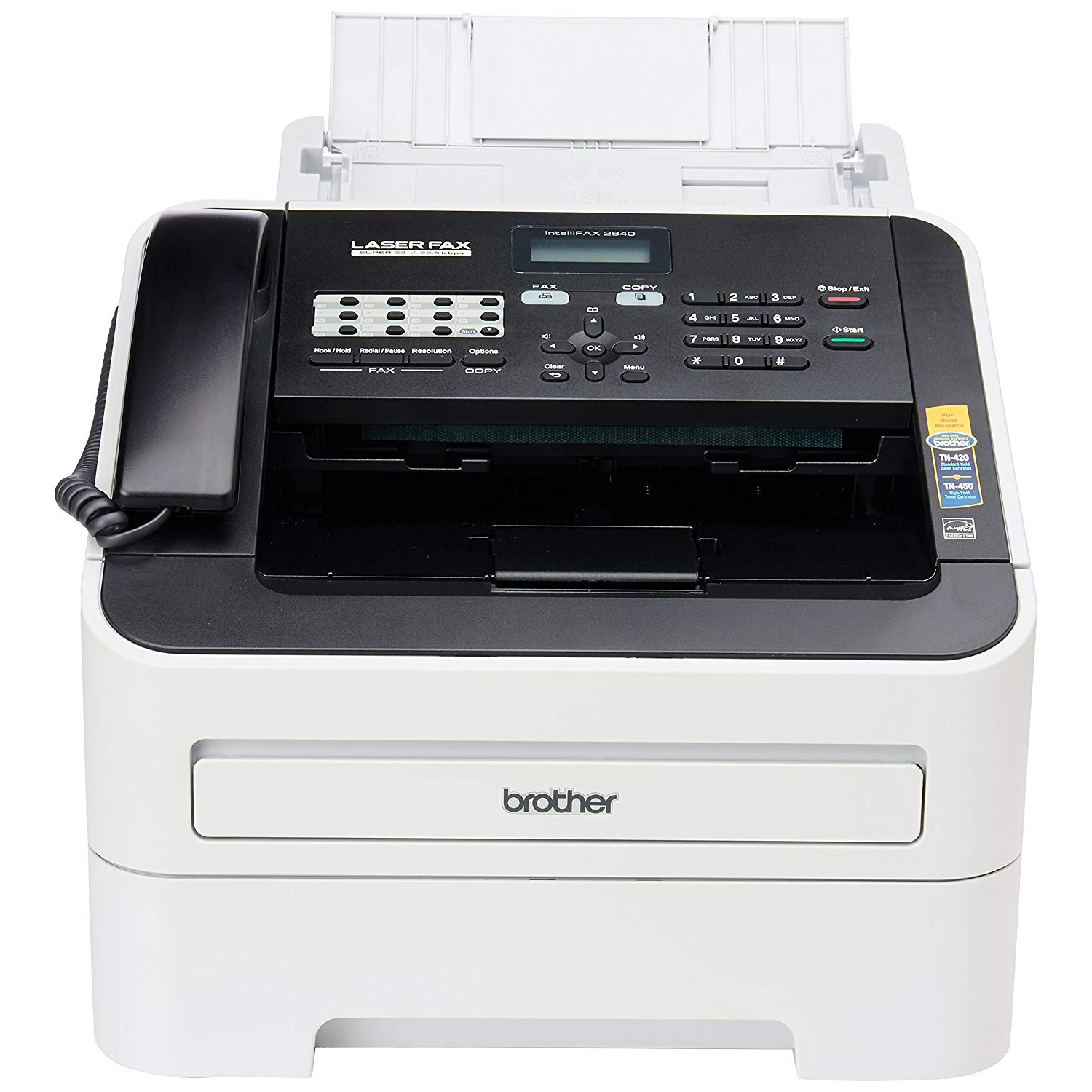 Brother Monocrom Laser Multi-Function Printer FAX-2840 Monochrome Laser Fax, Print, Copy, 16MB, ADF-Upto 20 sheets, 33.6kbps Modem speed, Upto 1200dpi, FPOT less than 10 secs.