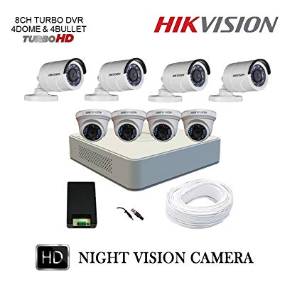 Hikvision 4 Dome + 4 Bullet HD CCTV Camera + 8 Ch.HD DVR Kit