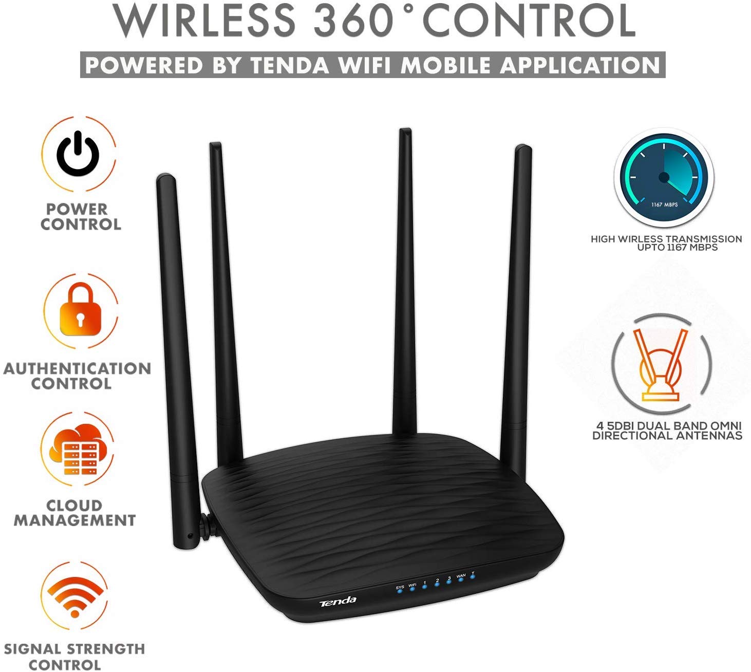 Tenda AC5 AC1200 Smart Dual-Band WiFi Router (Black)